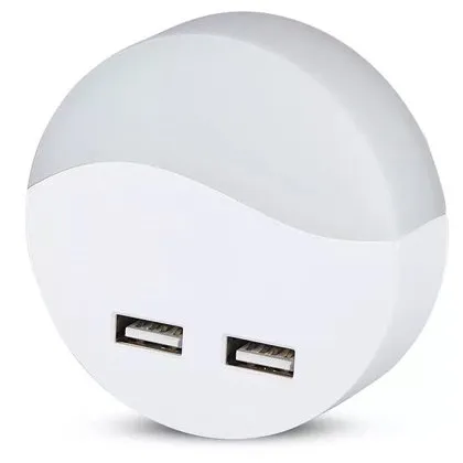 Lampa veghe rotunda cu senzor lumina 3000K alb cald + 2USB V-TAC SKU-505