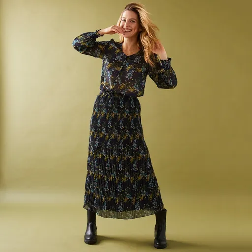 Bluză cu imprimeu floral din poliester reciclat, stil popular (1)