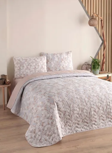 Cuvertura matlasata dubla, L'essentiel Maison, Piti Yaprak, 65% bumbac/35% poliester, Roz prafuit