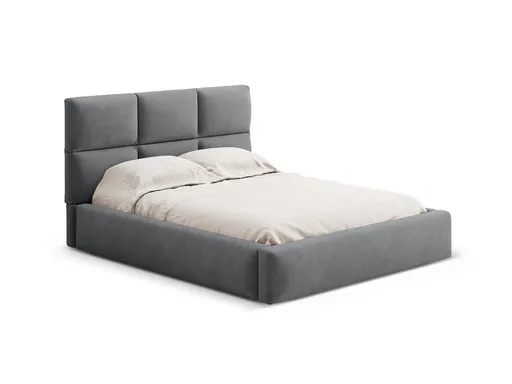 Pat tapitat cu somiera rabatabila si lada depozitare, 180x200 cm, Windsor & Co, Libera, catifea, gri