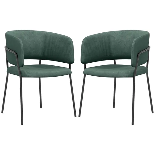 HOMCOM Set de Scaune, Scaune de Bucătărie Tapițate Moderne din Catifea cu Spate, Cotieră și Picioare Metalice, 57x53x73 cm, Verde