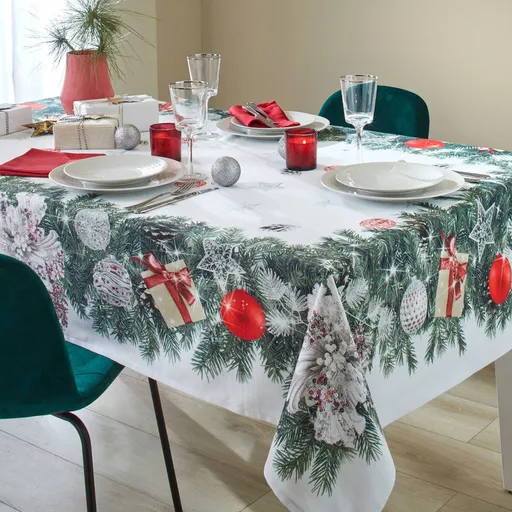 Față de masă cu imprimeu de coroane de Crăciun, tratată antipete