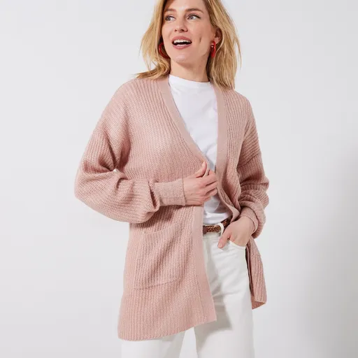 Cardigan lung fără închidere, model simplu tricotat