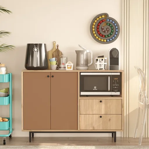 Dulap multifunctional, Hanah Home, RE2-SK, 120x85x35.5 cm, Stejar / Tigla Roșu