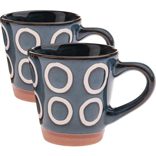 Set de 2 căni ceramice Cercuri 100 ml, albastruînchis, albastru închis