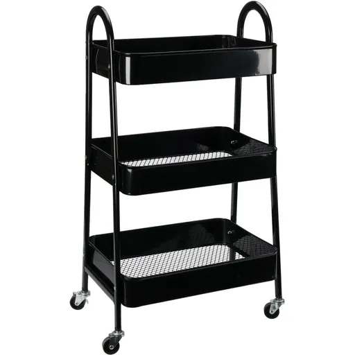 Cărucior metalic de bucătărie Storage Solutions cu3 rafturi 44 x 31,5 x 79,5 cm, negru, negru