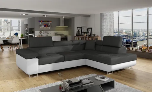 Coltar extensibil dreapta 4 locuri, ELTAP, Anton, 272x203x85 cm, lemn/poliester, gri inchis/alb