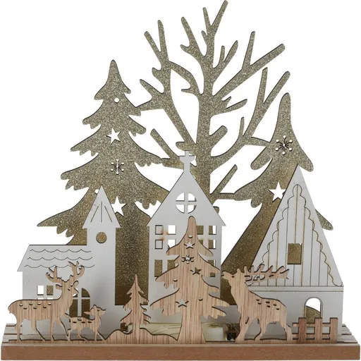 Lampă de masă LED de Crăciun Căsuțe cu reni, MDF,19,5 x 4,5 x 19,5 cm