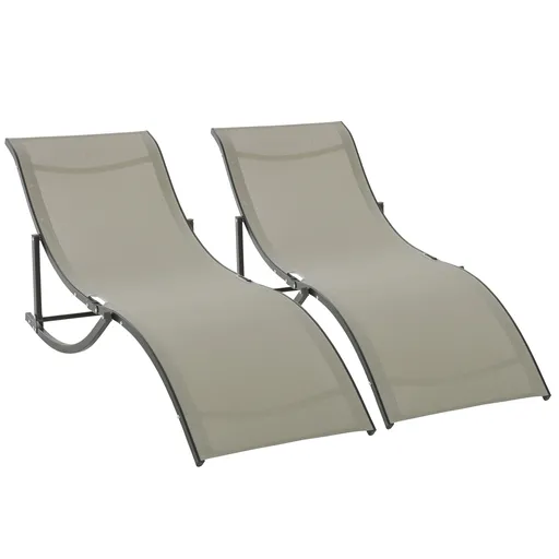 Set 2 Sezlonguri de Gradina Outsunny Pliabile, Aluminiu si Textilen, Kaki, 61x165x63cm | Aosom Romania