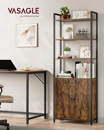 Corp biblioteca cu 6 rafturi, Vasagle, 60x24x159.5 cm, PAL/otel, maro rustic