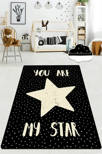 Covor, My Star DJT, 150x240 cm, Poliester, Alb/Negru