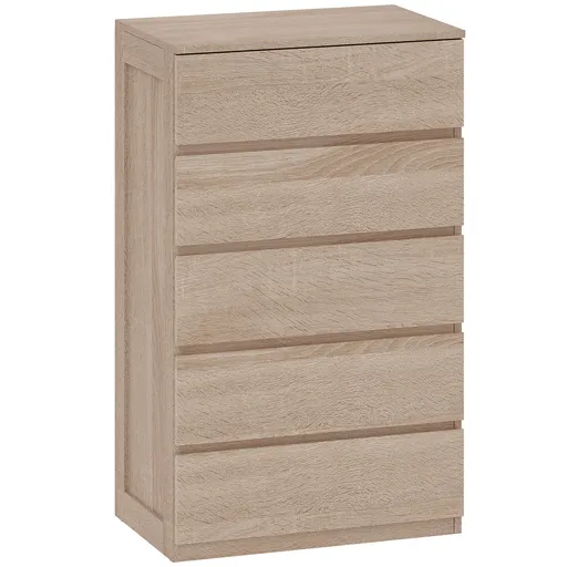 HOMCOM Comodă pentru Depozitare cu 5 Sertare, Comodă Înaltă, Comodă cu Ghidaje Metalice și Mânere Scanalate, Alb | Aosom Romania