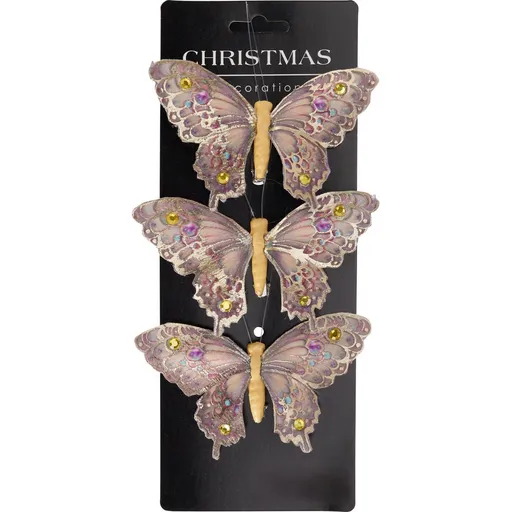 Set de decorațiuni de Crăciun Fluturi, auriu,12x8x2cm, cu clemă, SET DE 3 PIESE, auriu