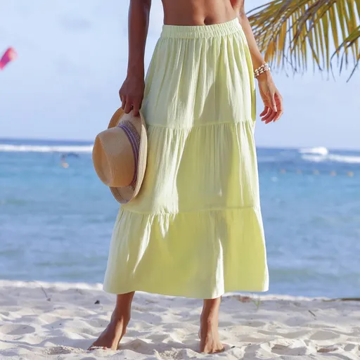 Fustă lungă cu volane din muselină