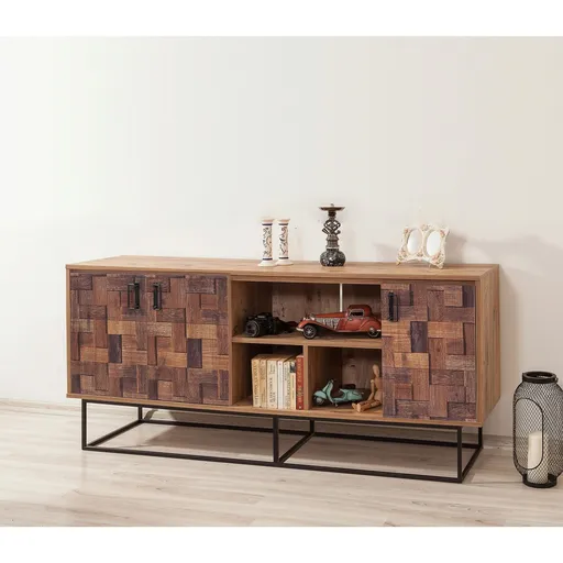 Consola, Hanah Home, Quantum Medula, 180x80x40 cm, Pin Atlantic / Negru