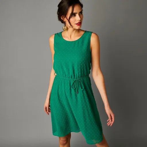 Rochie scurtă fără mâneci, din voal brodat și dantelă