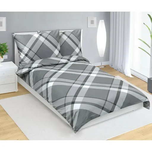 Bellatex Lenjerie de pat din satin Caro gri, 140 x200 cm, 70 x 90 cm, 140 x 200 cm, 70 x 90 cm