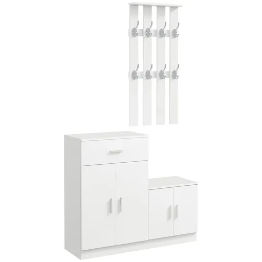 HOMCOM Mobilier de Hol cu Cuier din Lemn, Spațiu de Depozitare și Design Elegant, 100x32x187cm, Alb | Aosom Romania