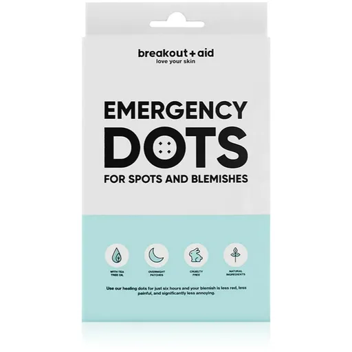 breakout + aid Emergency Dots For Spots and Blemishes tratament topic pentru acnee pe fata, decolteu si spate cu ulei din arbore de ceai 72 buc
