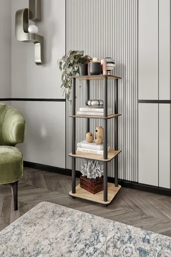 Corp biblioteca, Hanah Home, Bookcase 4-Story Square, 34x106x34 cm, MDF , Stejar