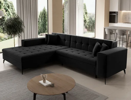 Coltar extensibil stanga 4 locuri ELTAP, Sol-17, Solange, 292x196x84 cm, lemn/poliester, negru