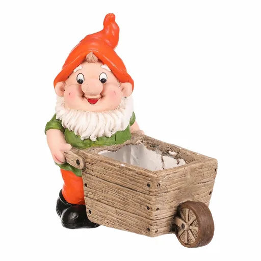 Decorațiuni de grădină Pitic cu roabă, portocaliu,31 x 16 x 33 cm, portocaliu