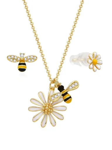 MOISS Set de bijuterii jucăușe placate cu aur Albinuțe S0000692 (colier, cercei)