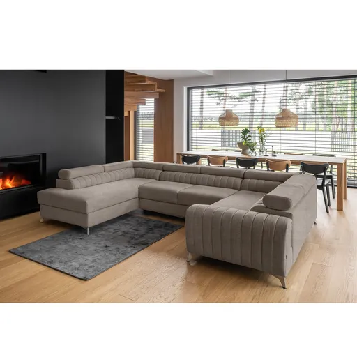 Coltar extensibil stanga 6 locuri ELTAP, LT-07PO, Louis, 347x202x92 cm, lemn/poliester, gri