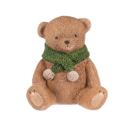 Decorație Urs cu eșarfă verde, poliresină, 10 cm