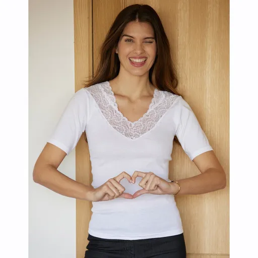 Set de 2 tricouri cu mânecă scurtă din bumbac și dantelă