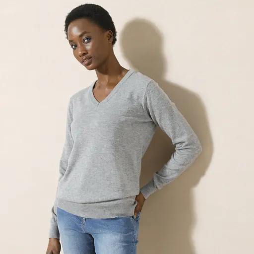 Pulover cu decolteu în V din lână de miel