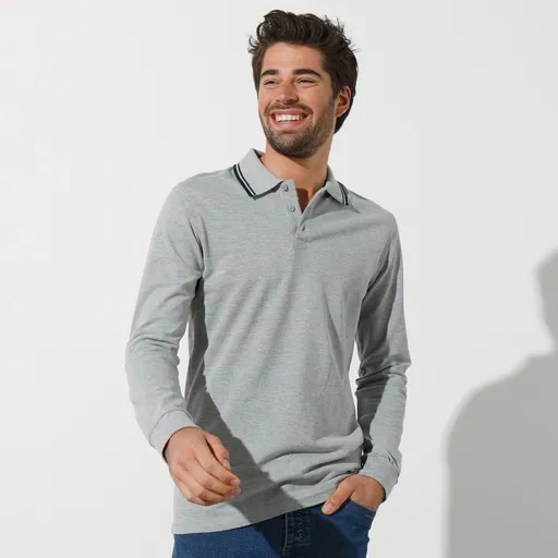 Tricou polo cu guler în dungi și mâneci lungi