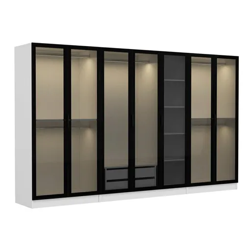 Dulap pentru haine, Hanah Home, Kale, 315x190x52 cm, Alb/Negru