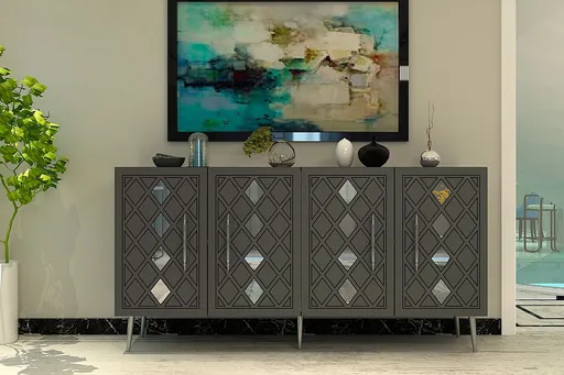 Consola, Hanah Home, Dome KB150, 150x75x35 cm, Antracit / Argintiu