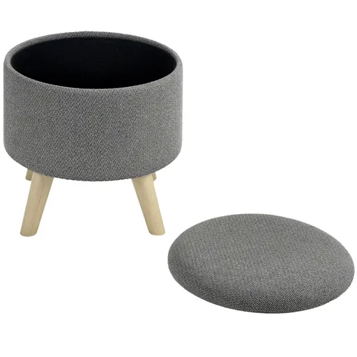 HOMCOM Pouf rotund picior de odihnă taburet cu depozitare picioare din lemn design modern gri | Aosom Romania