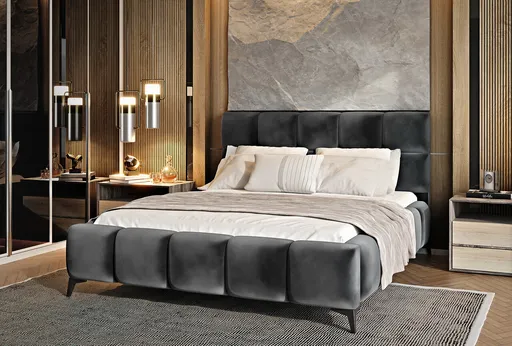 Pat tapitat cu somiera si lada depozitare, 160x200 cm, ELTAP, BE-MIS-06LO, Mist, lemn/poliester, gri inchis