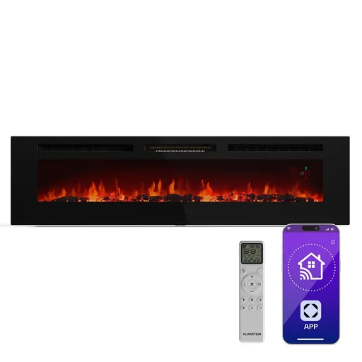 Klarstein Șemineu electric inteligent Galeras Smart, 2 setări de temperatură, 16 - 30°| Iluzia flăcării LED, Opțiune de conectare IOT