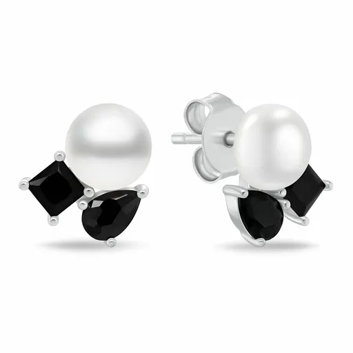 Brilio Silver Cercei fini din argint cu zirconi negri și perlă EA1190WG