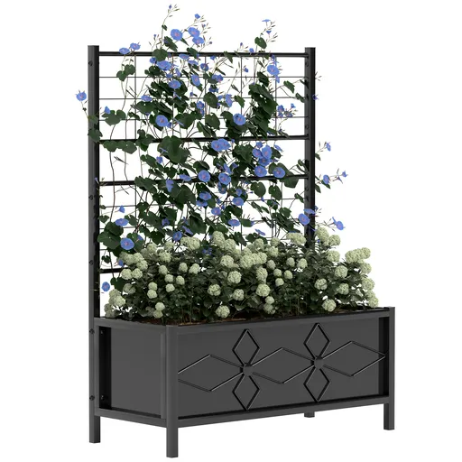 Outsunny Jardinieră cu Grilaj pentru Plante Cățărătoare din Oțel cu 2 Orificii de Drenaj, 90x40x120 cm, Negru | Aosom Romania
