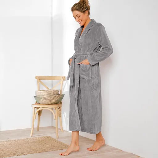 Halat de baie din fleece cu guler șal, lungime 130 cm, moale la atingere