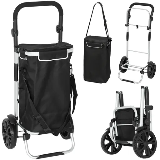 HOMCOM Cărucior de cumpărături pliabil 40 L caddie portabil pe roți cu mâner telescopic, 45,5x35,5x97cm, negru | Aosom Romania