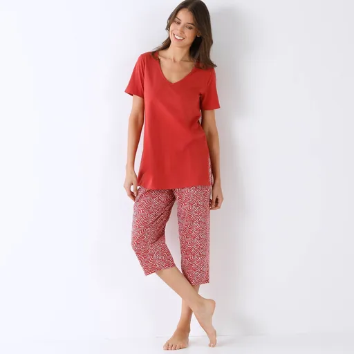 Pijamale cu pantaloni 3/4 și imprimeu cu frunze