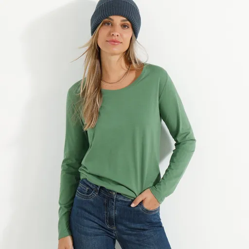 Tricou de culoare uni cu guler rotund și mâneci lungi