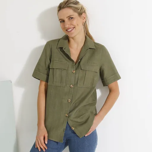 Cămașă cu mânecă scurtă, amestec bumbac/lin