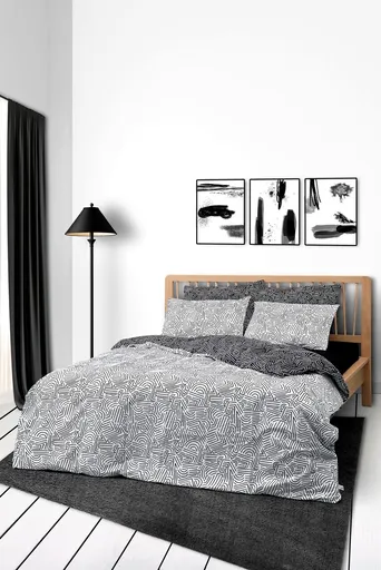 Lenjerie de pat dubla, L'essentiel Maison, Maze, Bumbac Ranforce, Negru