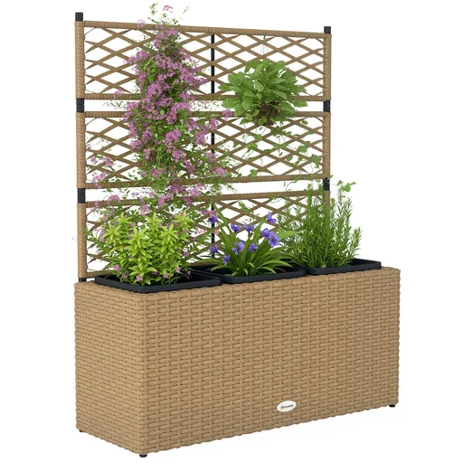 Outsunny Ghiveci pentru plante cu plasă 3 băcăi 33L exterior din rășină împletită 84 x 30 x 107 cm sable negru | Aosom Romania