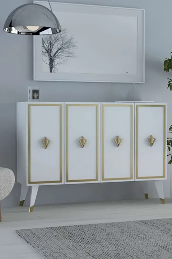 Consola, Hanah Home, 8177KM-32, 120x80x29.6 cm, PAL , Alb/Auriu