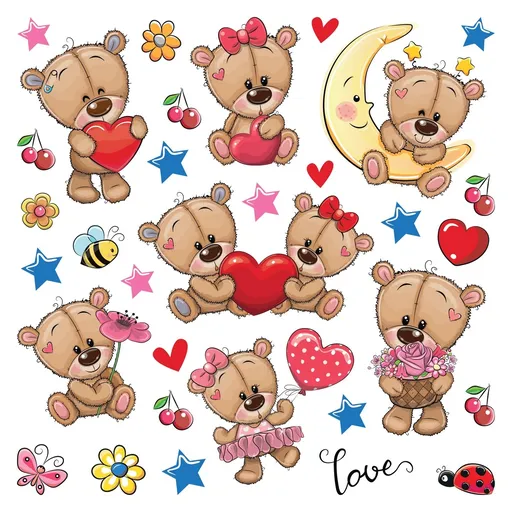 Decorațiune autoadezivă Ursuleți, 30 x 30 cm