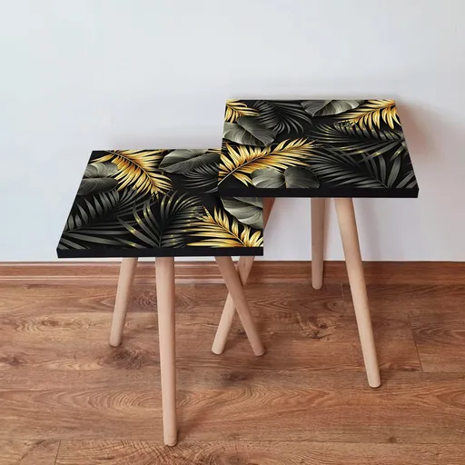 Set masute 2 piese, Hanah Home, 2Shp194, Negru / Auriu / Gri