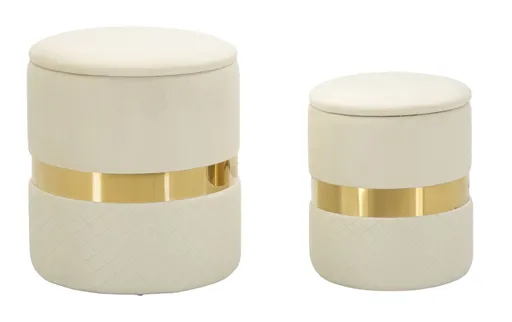 Mauro Ferretti Set De Puf Cu Recipient Sheffild Crem 2 Bucăți Cm Ø 37X42-28X33 | Aosom Romania